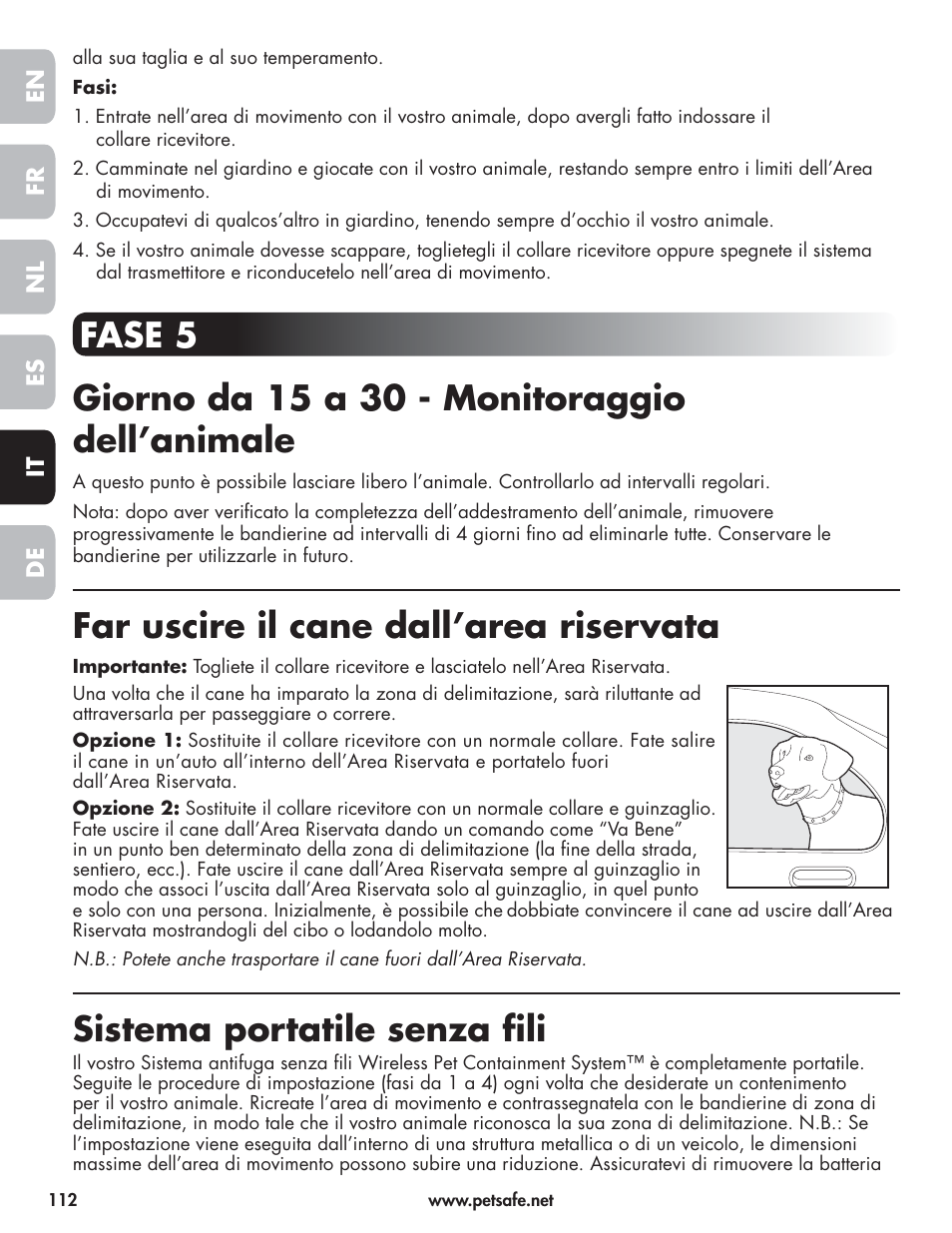Far uscire il cane dall’area riservata, Sistema portatile senza fi li | Petsafe Wireless Pet Containment System PIF-300-21 User Manual | Page 112 / 144