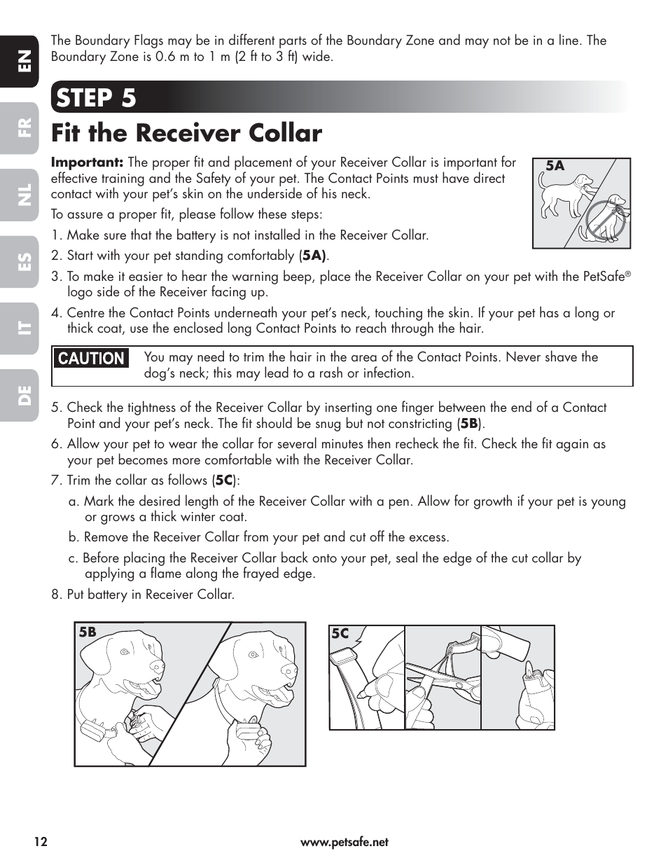 Step 5 fit the receiver collar | Petsafe Wireless Pet Containment System PIF-300-21 User Manual | Page 12 / 144