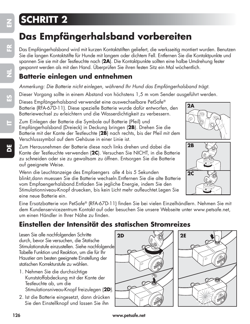 Schritt 2 das empfängerhalsband vorbereiten, Batterie einlegen und entnehmen | Petsafe Wireless Pet Containment System PIF-300-21 User Manual | Page 126 / 144