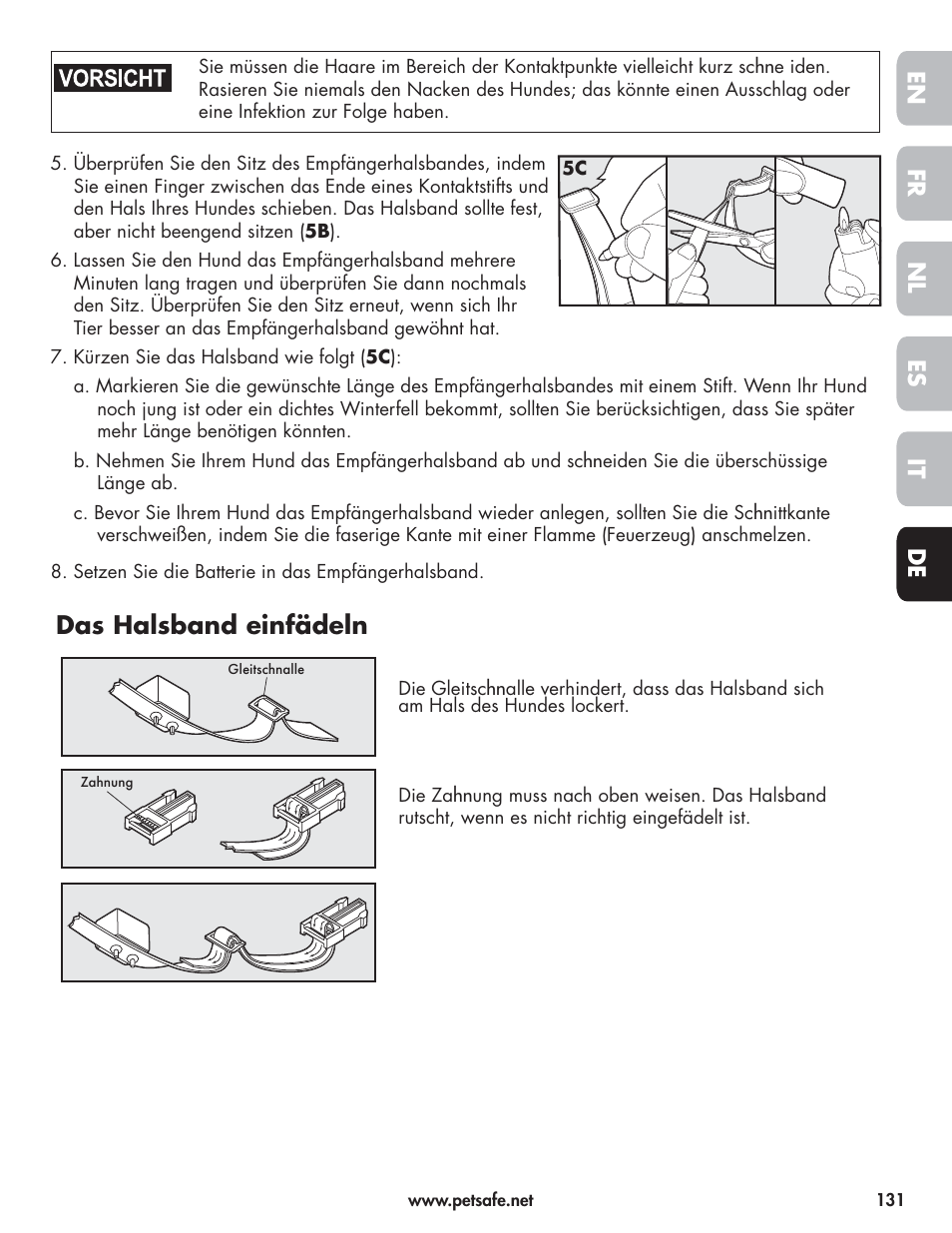 Das halsband einfädeln, En fr es nl it de | Petsafe Wireless Pet Containment System PIF-300-21 User Manual | Page 131 / 144