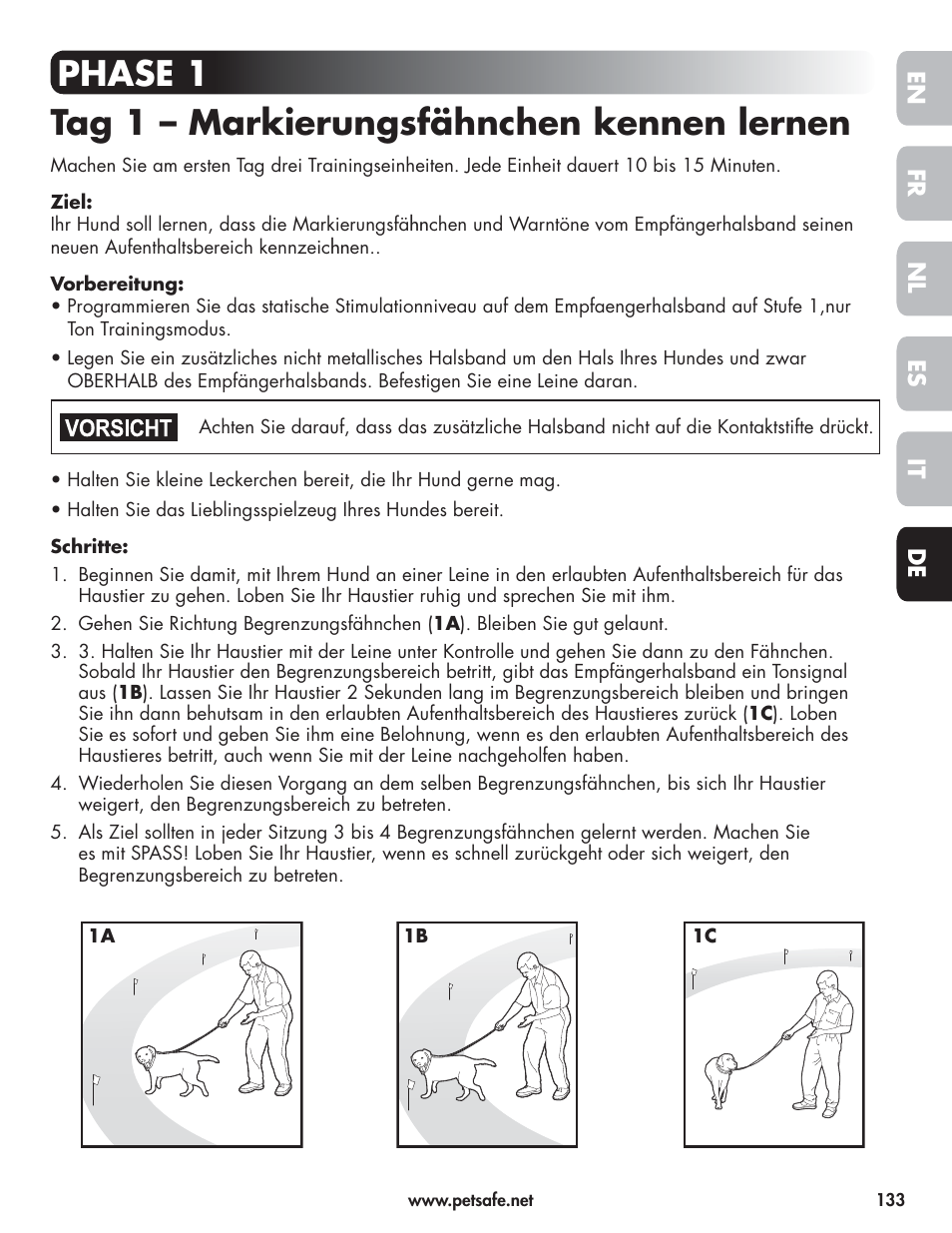 Phase 1 tag 1 – markierungsfähnchen kennen lernen | Petsafe Wireless Pet Containment System PIF-300-21 User Manual | Page 133 / 144