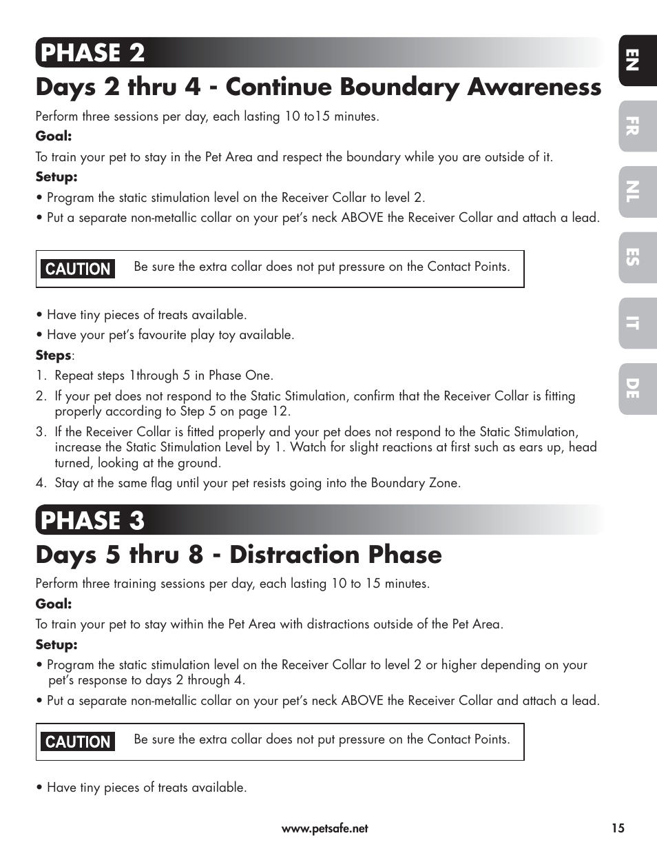 Phase 3 days 5 thru 8 - distraction phase | Petsafe Wireless Pet Containment System PIF-300-21 User Manual | Page 15 / 144