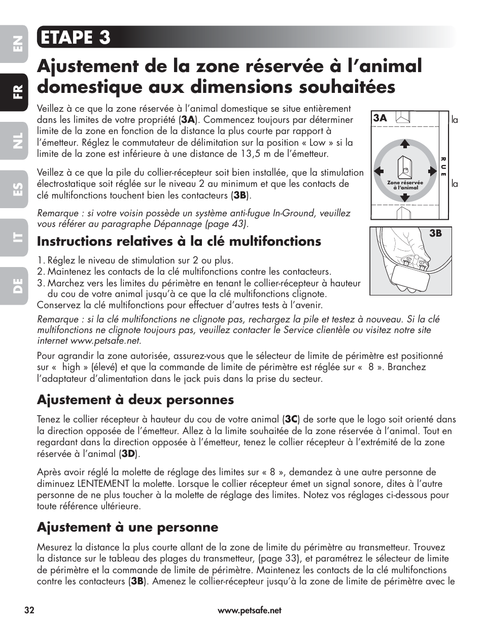 Instructions relatives à la clé multifonctions, Ajustement à deux personnes, Ajustement à une personne | Petsafe Wireless Pet Containment System PIF-300-21 User Manual | Page 32 / 144