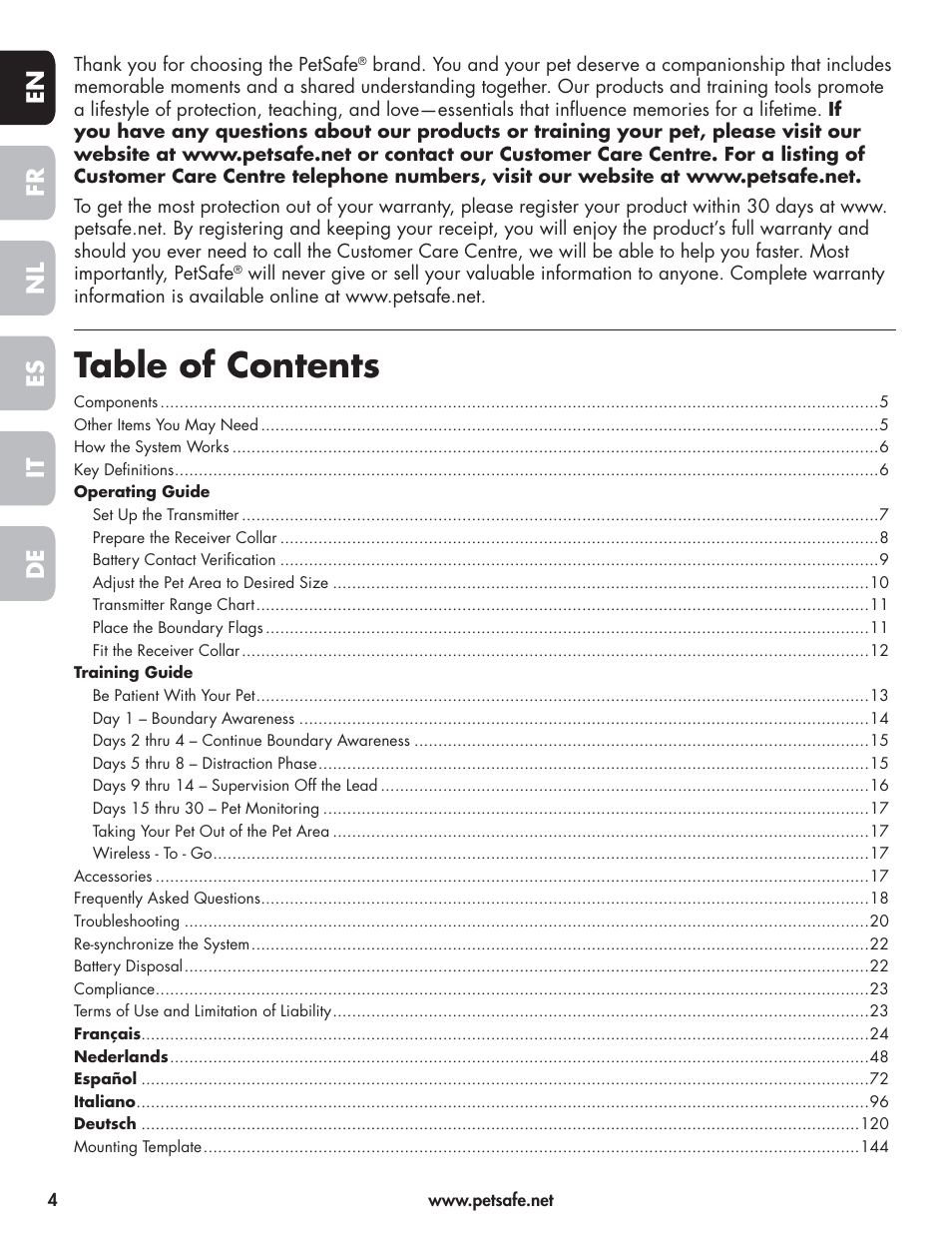 Petsafe Wireless Pet Containment System PIF-300-21 User Manual | Page 4 / 144