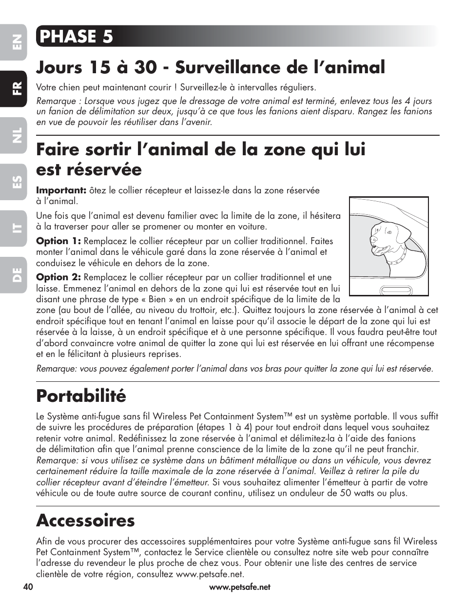 Portabilité, Accessoires | Petsafe Wireless Pet Containment System PIF-300-21 User Manual | Page 40 / 144