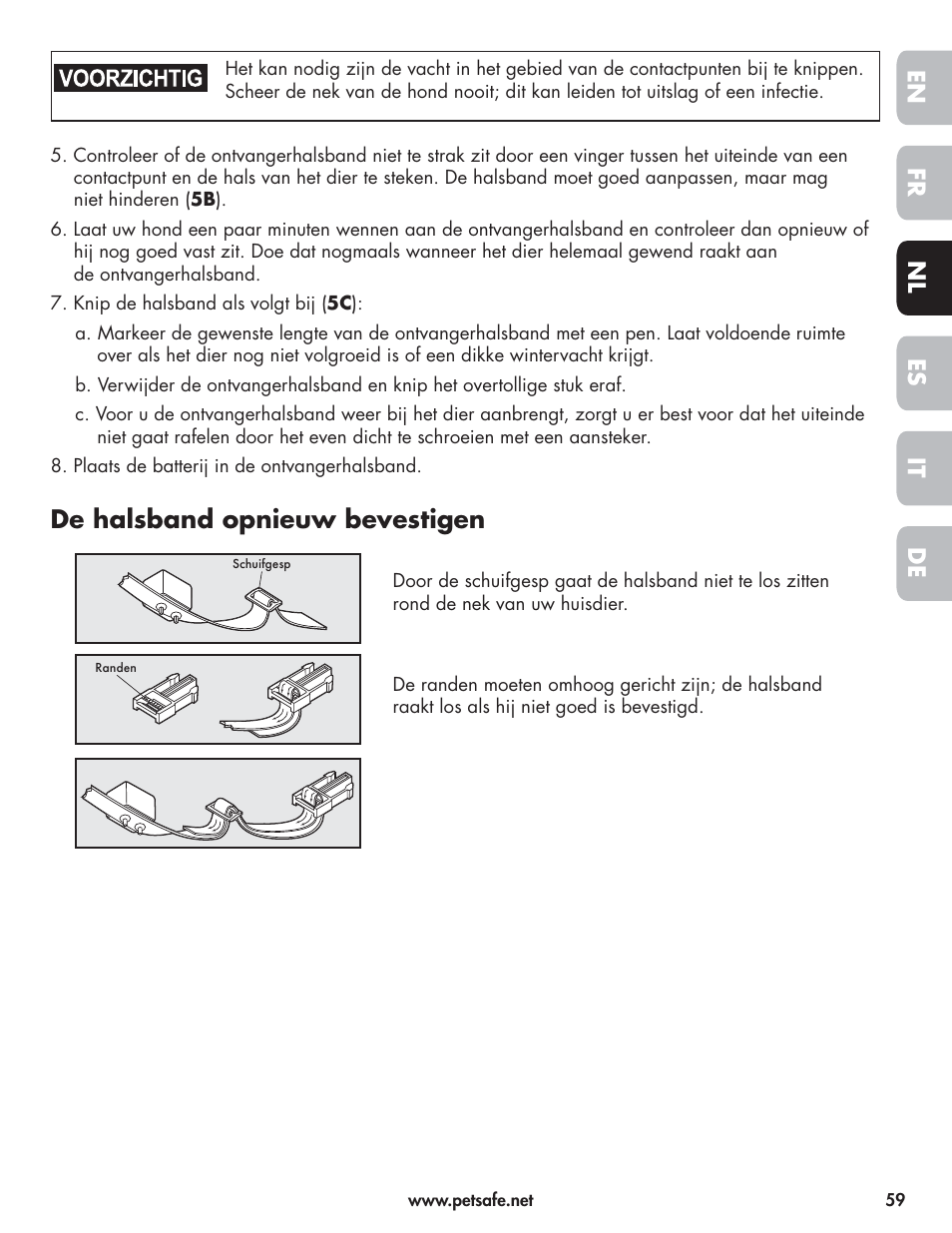 De halsband opnieuw bevestigen, En fr es nl it de | Petsafe Wireless Pet Containment System PIF-300-21 User Manual | Page 59 / 144