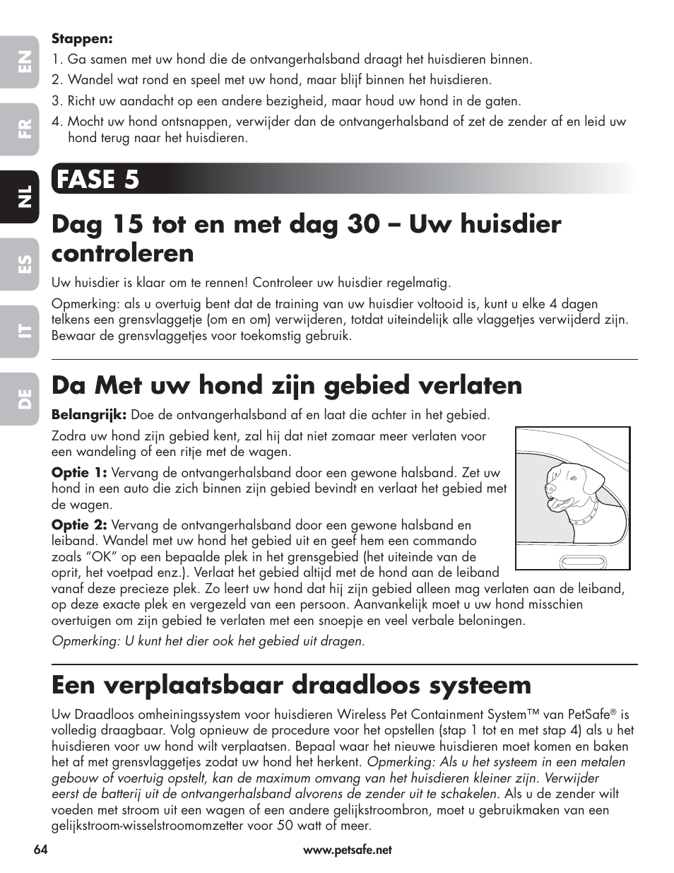 Da met uw hond zijn gebied verlaten, Een verplaatsbaar draadloos systeem | Petsafe Wireless Pet Containment System PIF-300-21 User Manual | Page 64 / 144