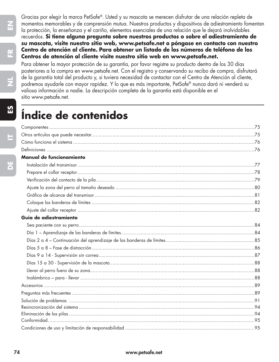 Petsafe Wireless Pet Containment System PIF-300-21 User Manual | Page 74 / 144