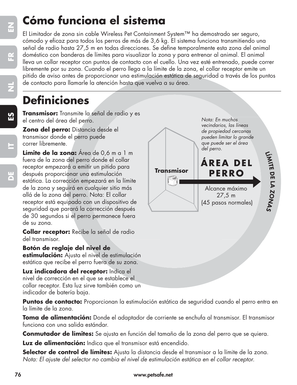 Cómo funciona el sistema, Defi niciones | Petsafe Wireless Pet Containment System PIF-300-21 User Manual | Page 76 / 144