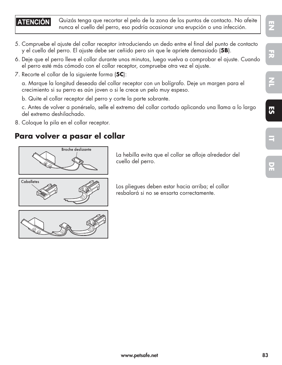 Para volver a pasar el collar, En fr es nl it de | Petsafe Wireless Pet Containment System PIF-300-21 User Manual | Page 83 / 144