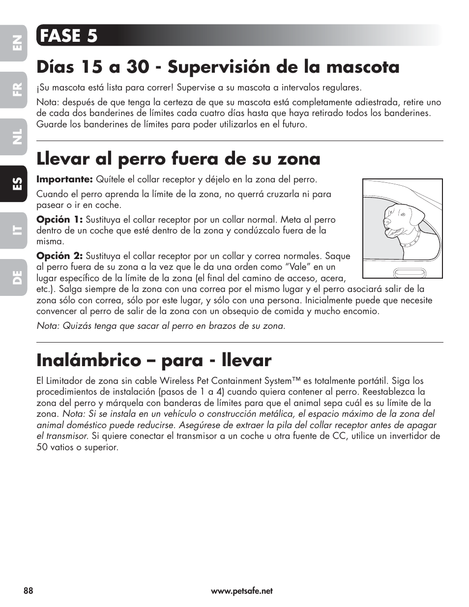 Llevar al perro fuera de su zona, Inalámbrico – para - llevar | Petsafe Wireless Pet Containment System PIF-300-21 User Manual | Page 88 / 144