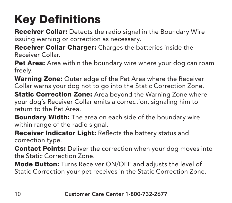 Key definitions | Petsafe YardMax™ Rechargeable In-Ground Fence Add-A-Dog® Extra Receiver Collar User Manual | Page 10 / 44