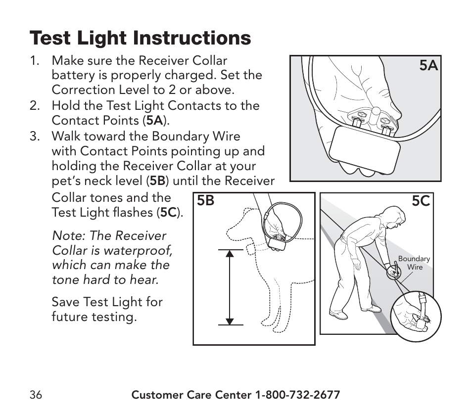 Test light instructions | Petsafe YardMax™ Rechargeable In-Ground Fence Add-A-Dog® Extra Receiver Collar User Manual | Page 36 / 44