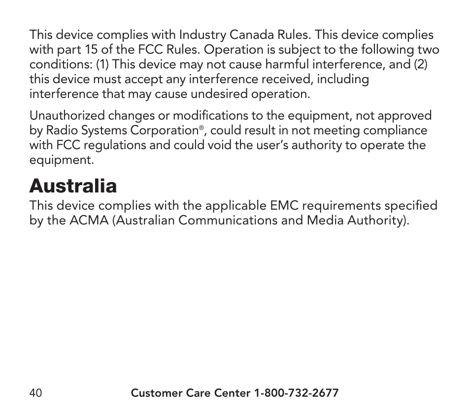 Australia | Petsafe YardMax™ Rechargeable In-Ground Fence Add-A-Dog® Extra Receiver Collar User Manual | Page 40 / 44