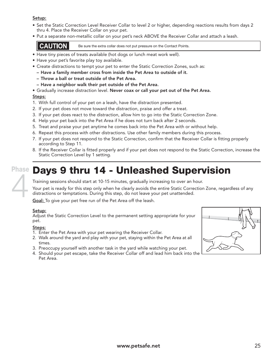 Days 9 thru 14 - unleashed supervision, Phase | Petsafe YardMax™ Rechargeable In-Ground Fence™ User Manual | Page 25 / 36