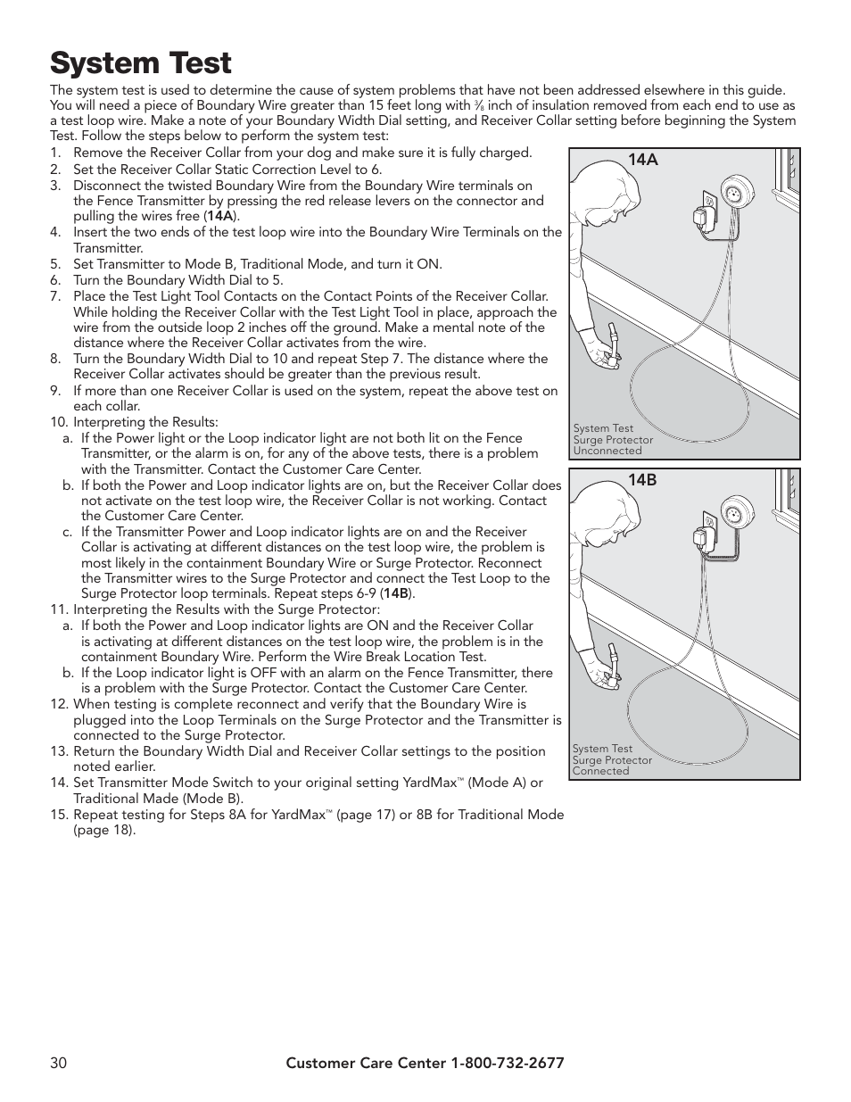 System test, 14a 14b | Petsafe YardMax™ Rechargeable In-Ground Fence™ User Manual | Page 30 / 36