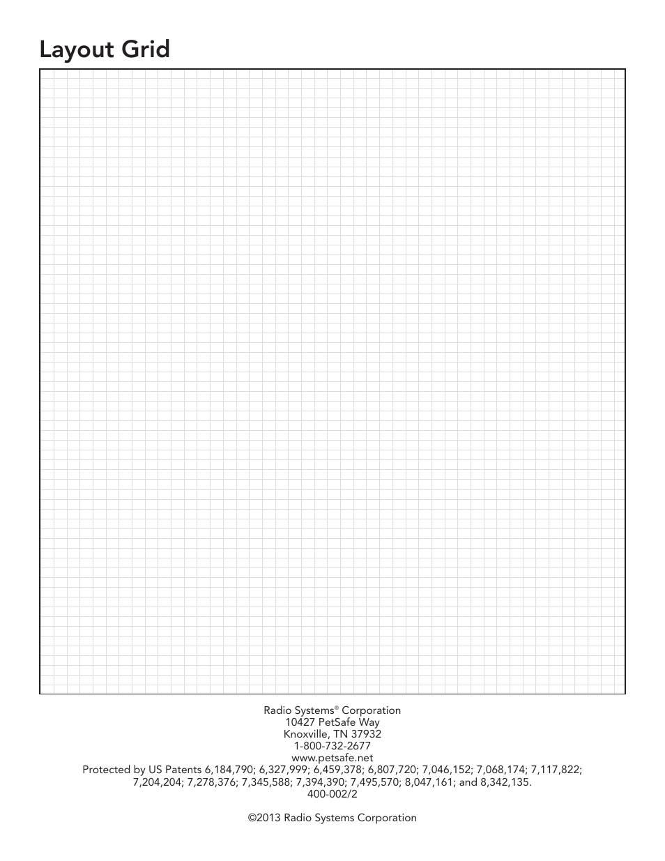 Layout grid | Petsafe YardMax™ Rechargeable In-Ground Fence™ User Manual | Page 36 / 36