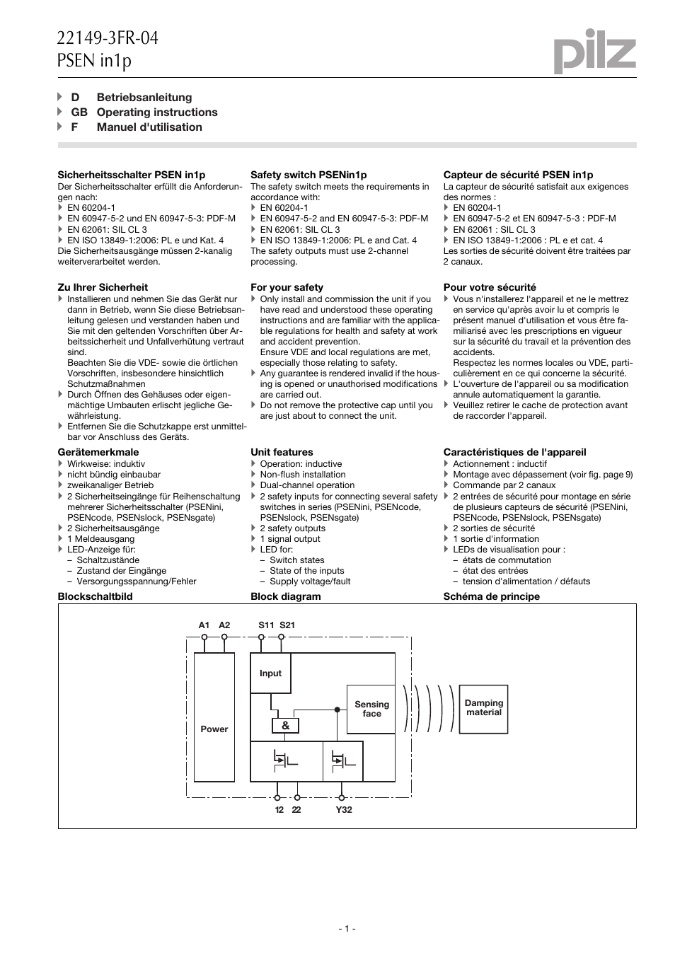 Pilz PSEN in1p User Manual | 16 pages