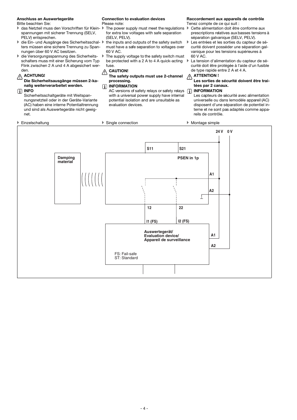 Einzelschaltung, Single connection, Montage simple | Pilz PSEN in1p User Manual | Page 4 / 16