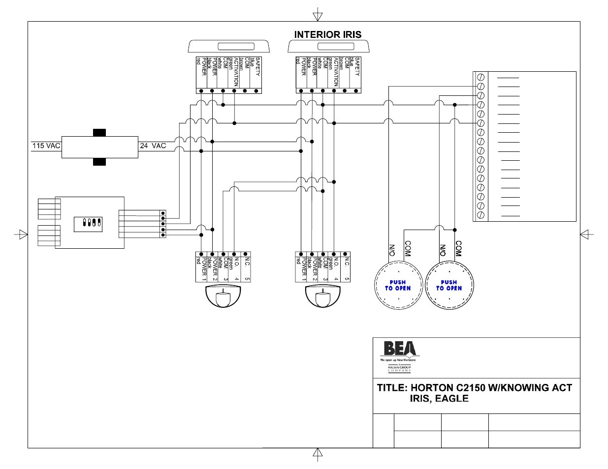 24 v transformer interior eagle exterior eagle, Exterior iris, C2150 control | BEA Horton C2150 User Manual | Page 7 / 20