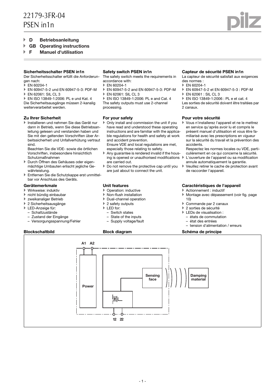 Pilz PSEN in1n User Manual | 12 pages