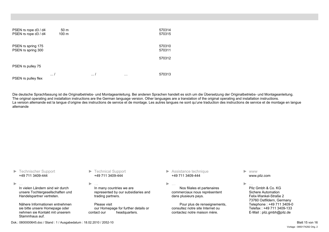 Pilz PSEN rs2.0-175 User Manual | Page 15 / 16