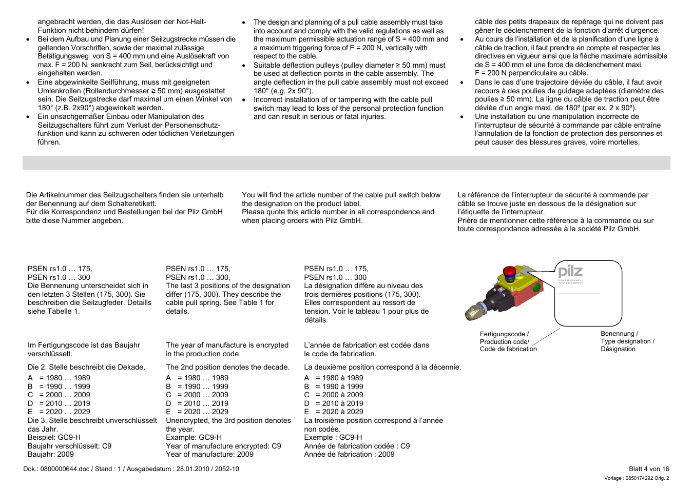 Pilz PSEN rs1.0-300 User Manual | Page 4 / 16