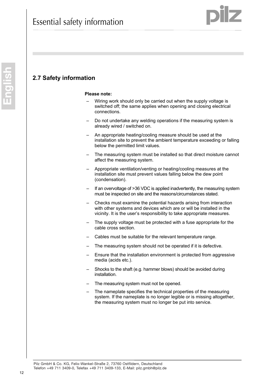Safety information, English, Essential safety information | Pilz PSEN enc s2 eCAM User Manual | Page 14 / 46