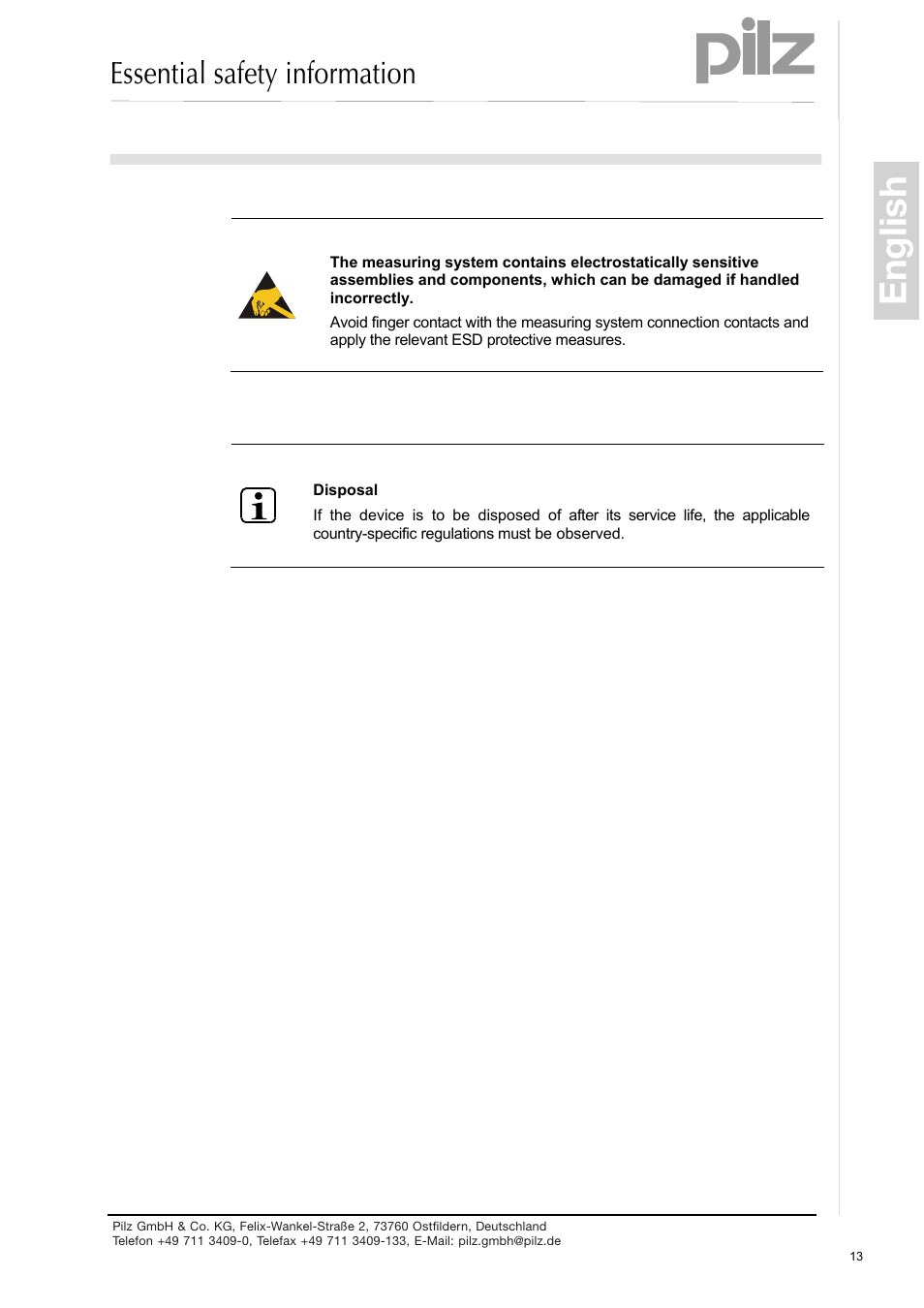 English, Essential safety information | Pilz PSEN enc s2 eCAM User Manual | Page 15 / 46