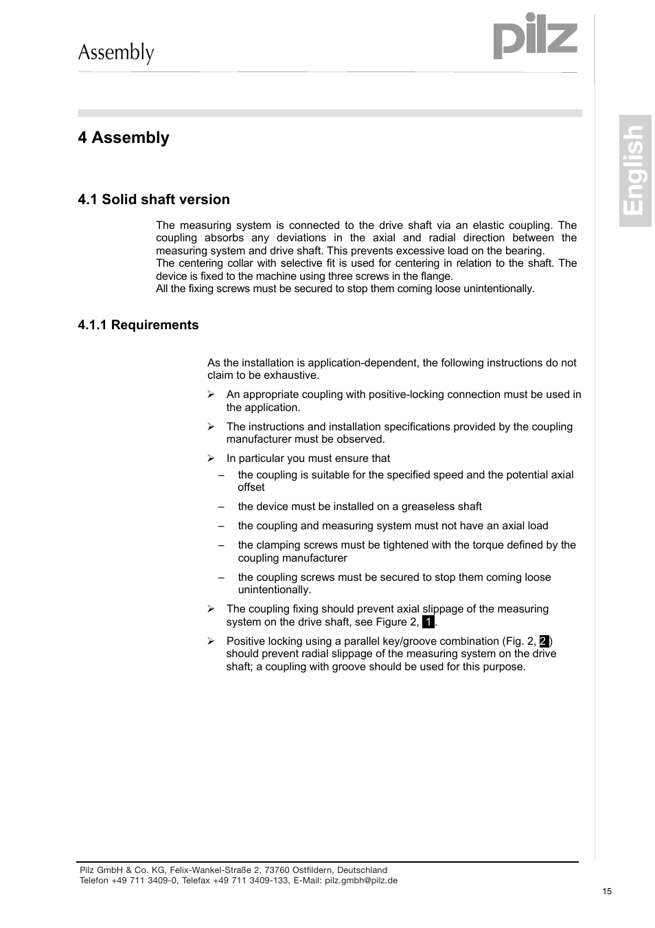 4 assembly, Solid shaft version, Requirements | English, Assembly | Pilz PSEN enc s2 eCAM User Manual | Page 17 / 46