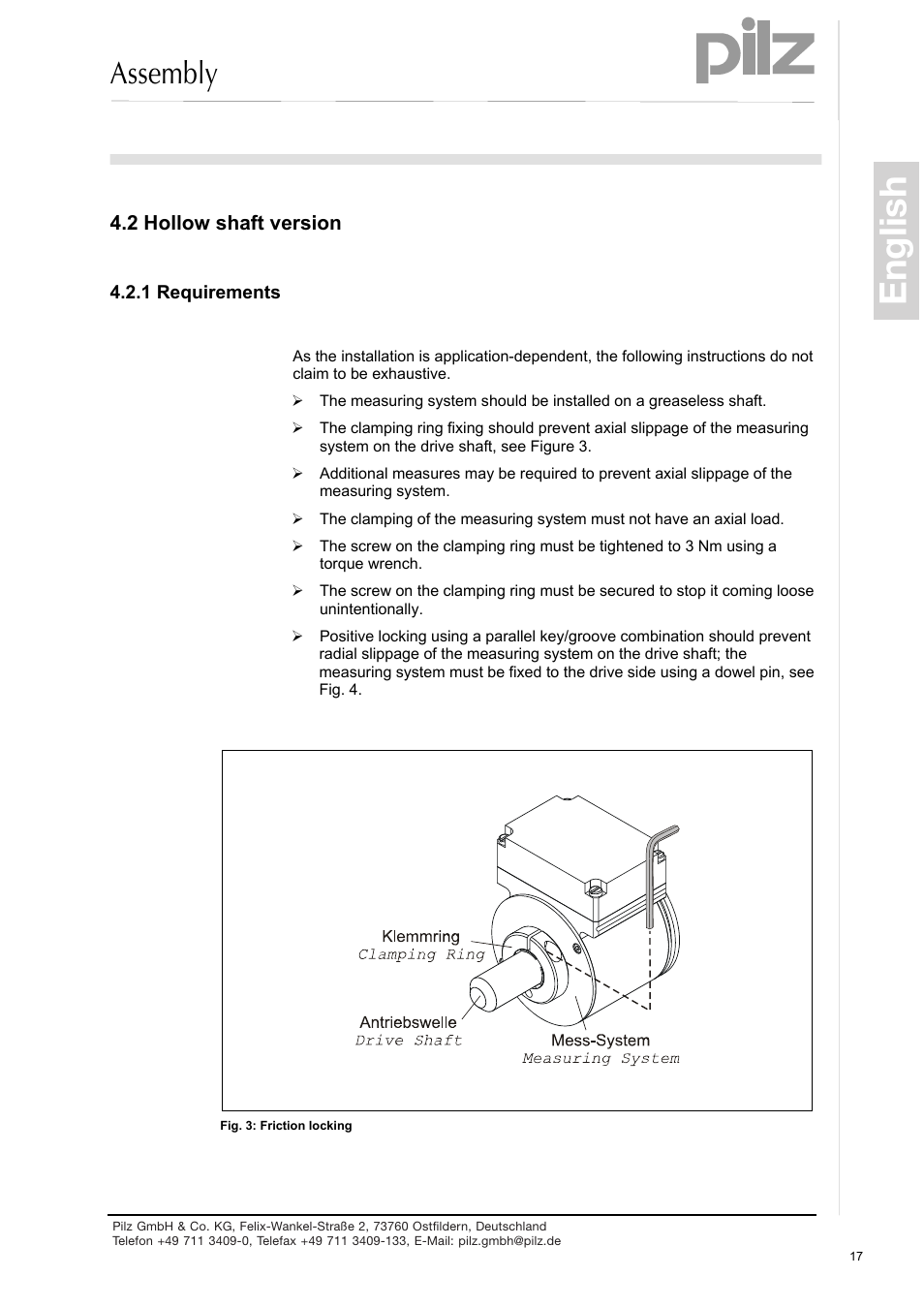 Hollow shaft version, Requirements, English | Assembly | Pilz PSEN enc s2 eCAM User Manual | Page 19 / 46