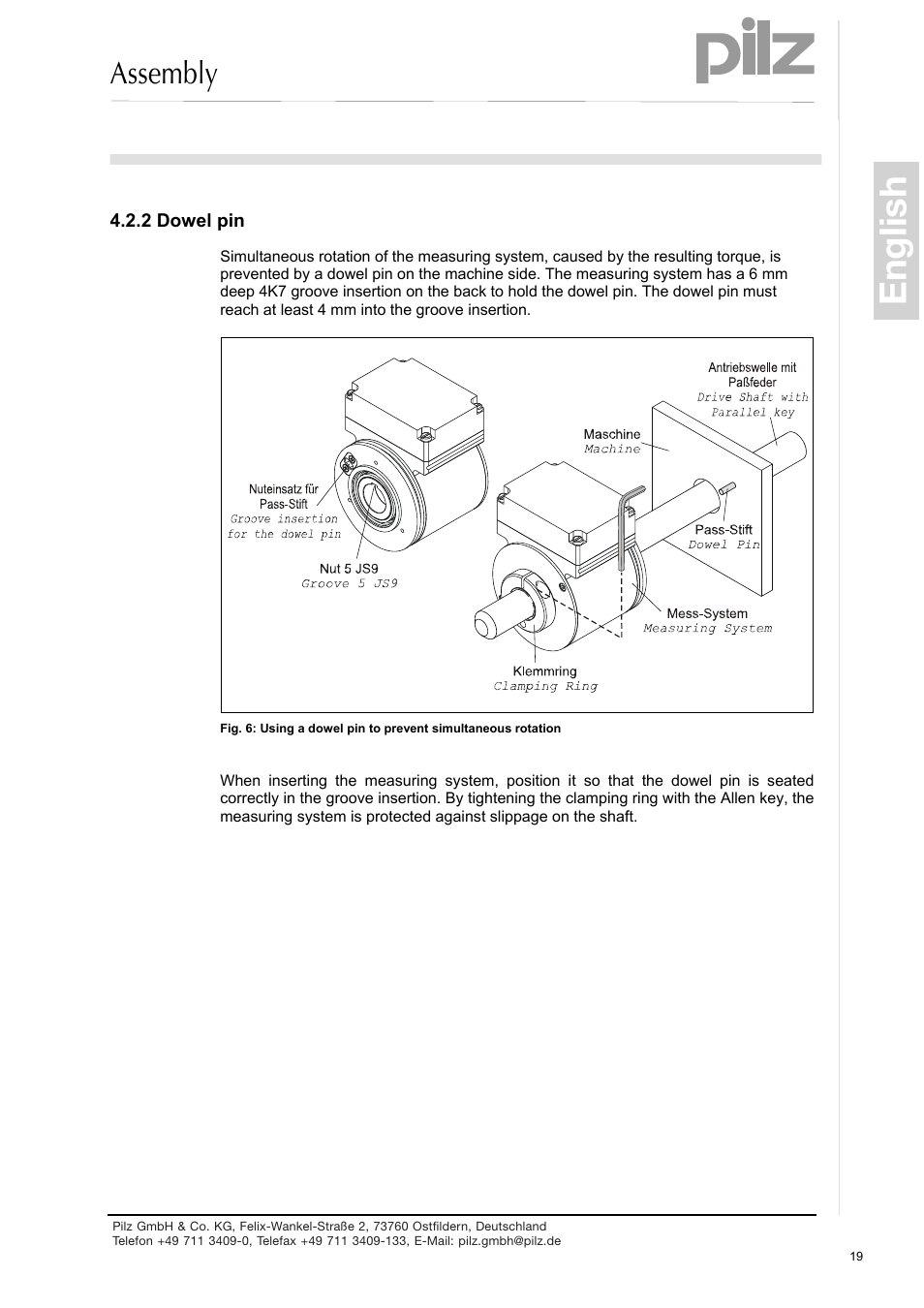 Dowel pin, English, Assembly | Pilz PSEN enc s2 eCAM User Manual | Page 21 / 46