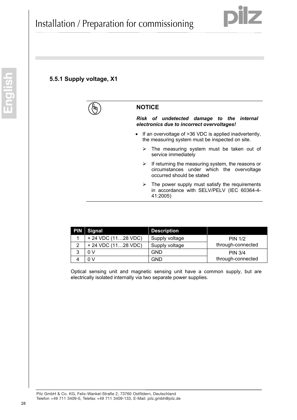 Supply voltage, x1, English, Installation / preparation for commissioning | Pilz PSEN enc s2 eCAM User Manual | Page 30 / 46