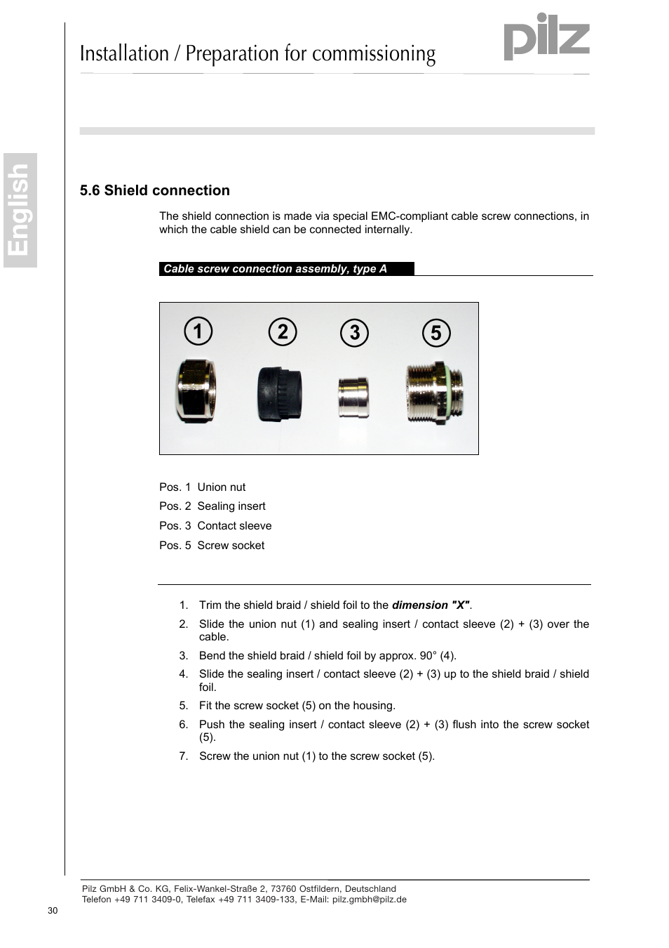 Shield connection, English, Installation / preparation for commissioning | Pilz PSEN enc s2 eCAM User Manual | Page 32 / 46