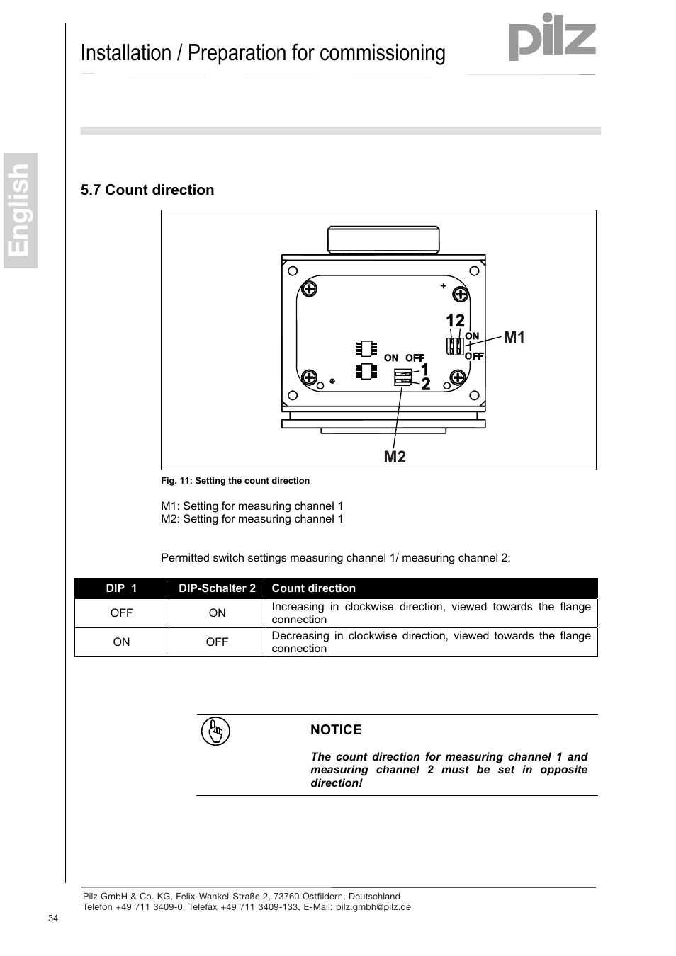 Count direction, English, Installation / preparation for commissioning | M1 m2 | Pilz PSEN enc s2 eCAM User Manual | Page 36 / 46