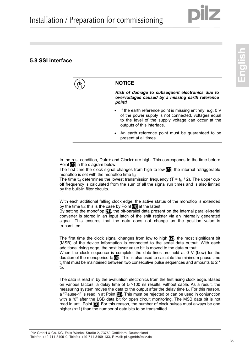 Ssi interface, English, Installation / preparation for commissioning | 8 ssi interface | Pilz PSEN enc s2 eCAM User Manual | Page 37 / 46