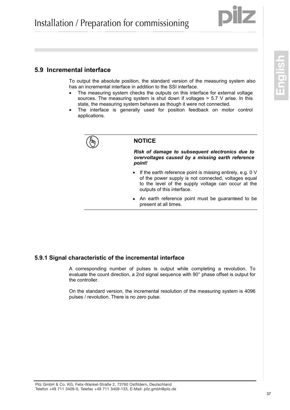 Incremental interface, Signal characteristic of the incremental interface, English | Installation / preparation for commissioning | Pilz PSEN enc s2 eCAM User Manual | Page 39 / 46