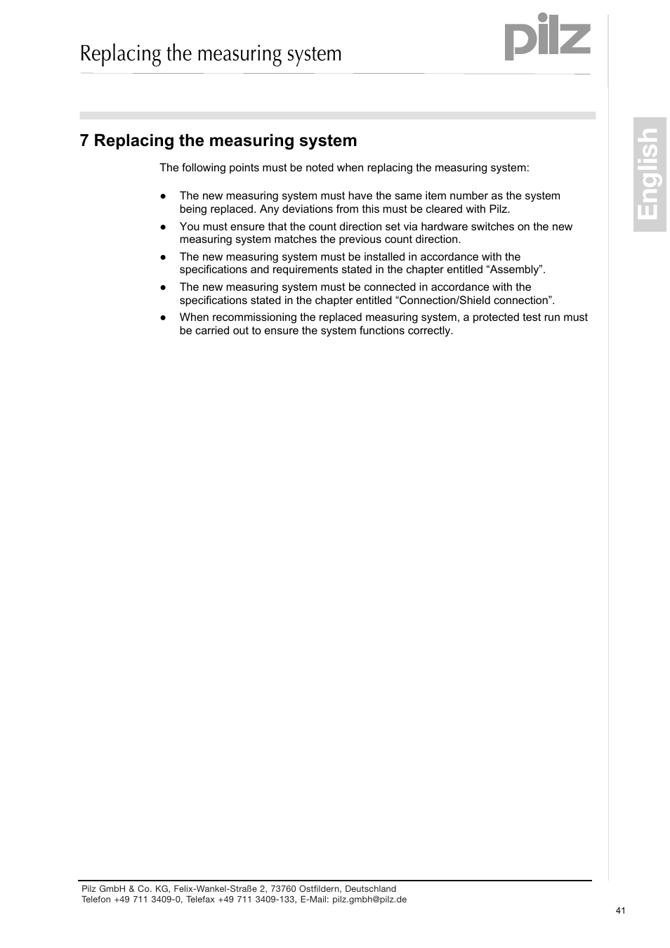 7 replacing the measuring system, English, Replacing the measuring system | Pilz PSEN enc s2 eCAM User Manual | Page 43 / 46