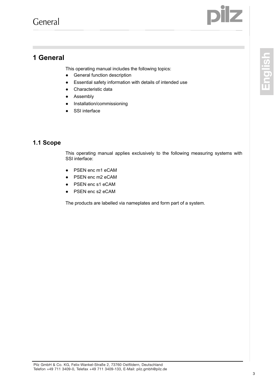 1 general, Scope, English | General | Pilz PSEN enc s2 eCAM User Manual | Page 5 / 46