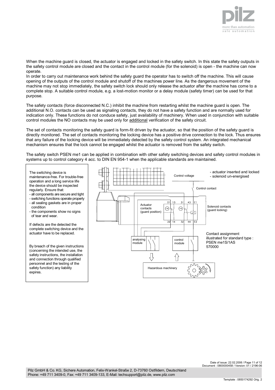 Installation and operating instructions | Pilz PSEN me1.21S / 1AR User Manual | Page 5 / 6