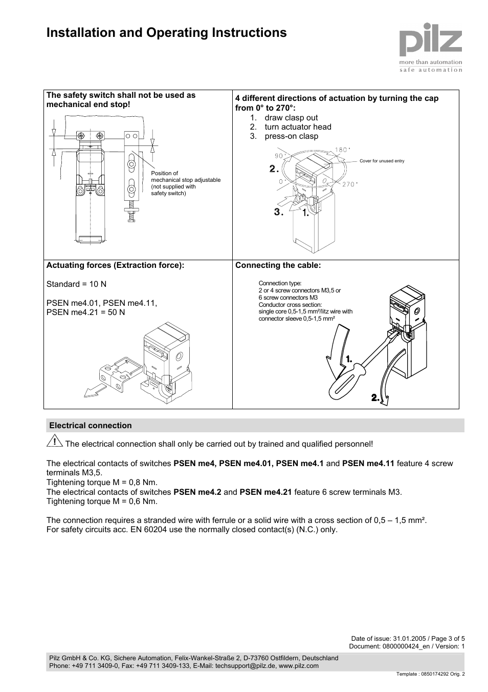 Installation and operating instructions | Pilz PSENme 4.2 / 4A User Manual | Page 3 / 5