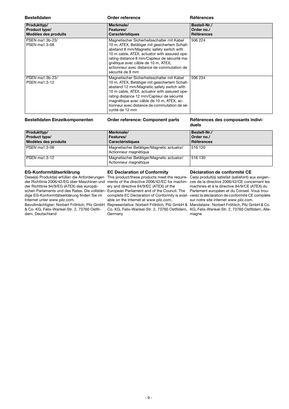 Pilz PSEN ma1.3b-23/PSEN ma1.3-12/12mm/1unit User Manual | Page 9 / 10