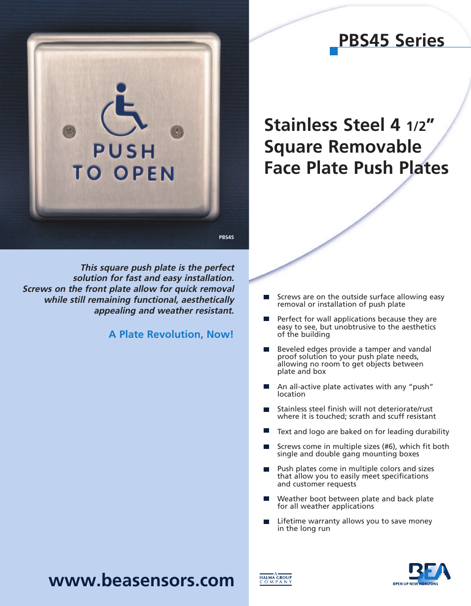 BEA Halma PBS45 Series User Manual | 2 pages