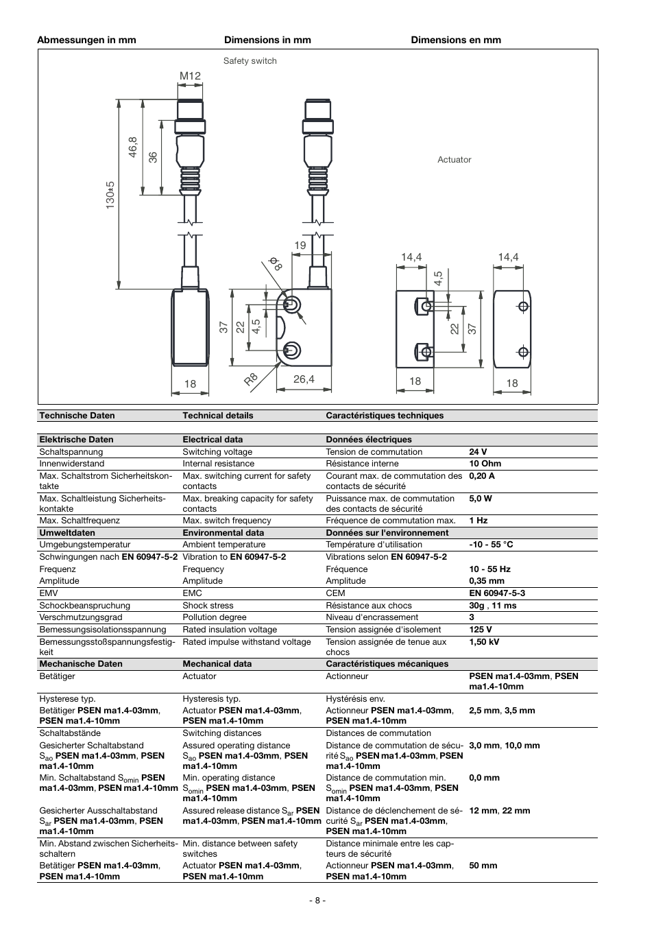 Pilz PSEN ma1.4-10mm 1actuator User Manual | Page 8 / 9