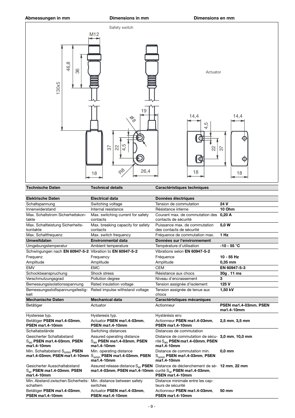 Pilz PSEN ma1.4n-50/ 1switch User Manual | Page 9 / 10