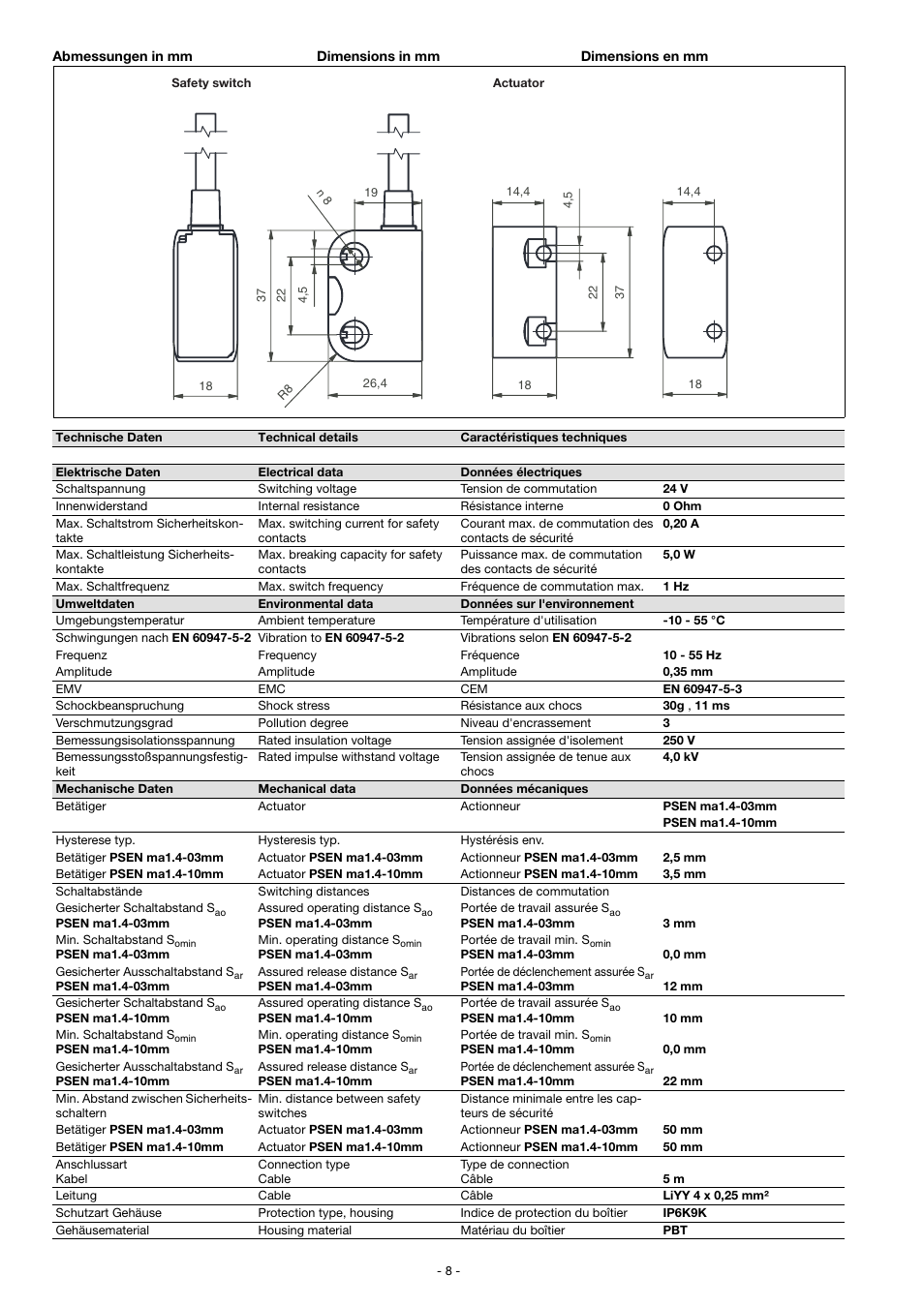 Pilz PSEN ma1.4a-52/PSEN ma1.4-10mm/ 1unit User Manual | Page 8 / 10