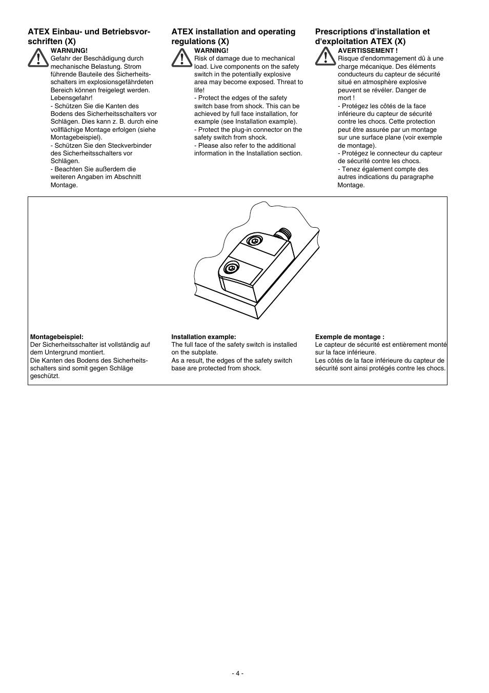 Atex einbau- und betriebsvor- schriften (x), Atex installation and operating regulations (x) | Pilz PSEN 2.1p-24/PSEN2.1-20/8mm/LED/EX/1unit User Manual | Page 4 / 8
