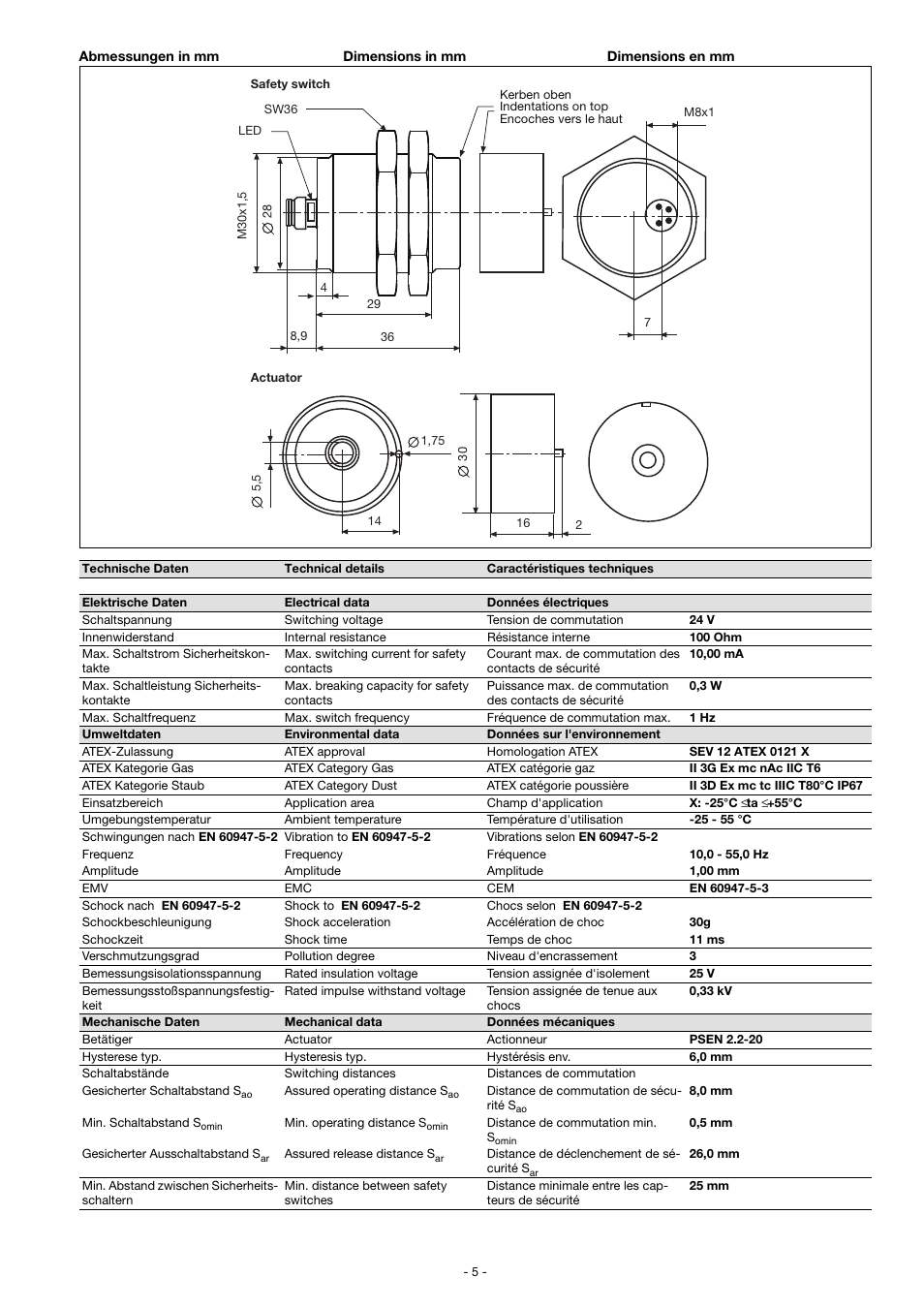Pilz PSEN 2.2p-24/PSEN2.2-20/LED/8mm/ATEX User Manual | Page 5 / 6