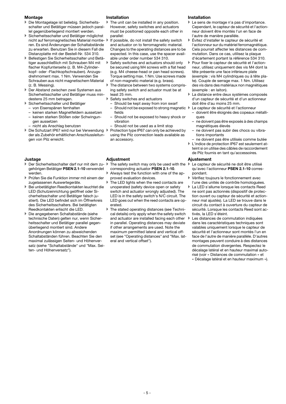 Pilz PSEN ma2.1p-34/PSEN2.1-10-06/LED/ATEX/1u User Manual | Page 5 / 8