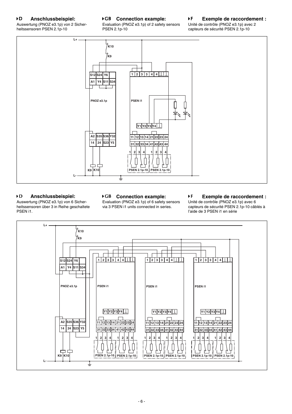 Connection example, Exemple de raccordement, Anschlussbeispiel | Pilz PSEN i1 Interface for 4 PSEN 2 User Manual | Page 6 / 8